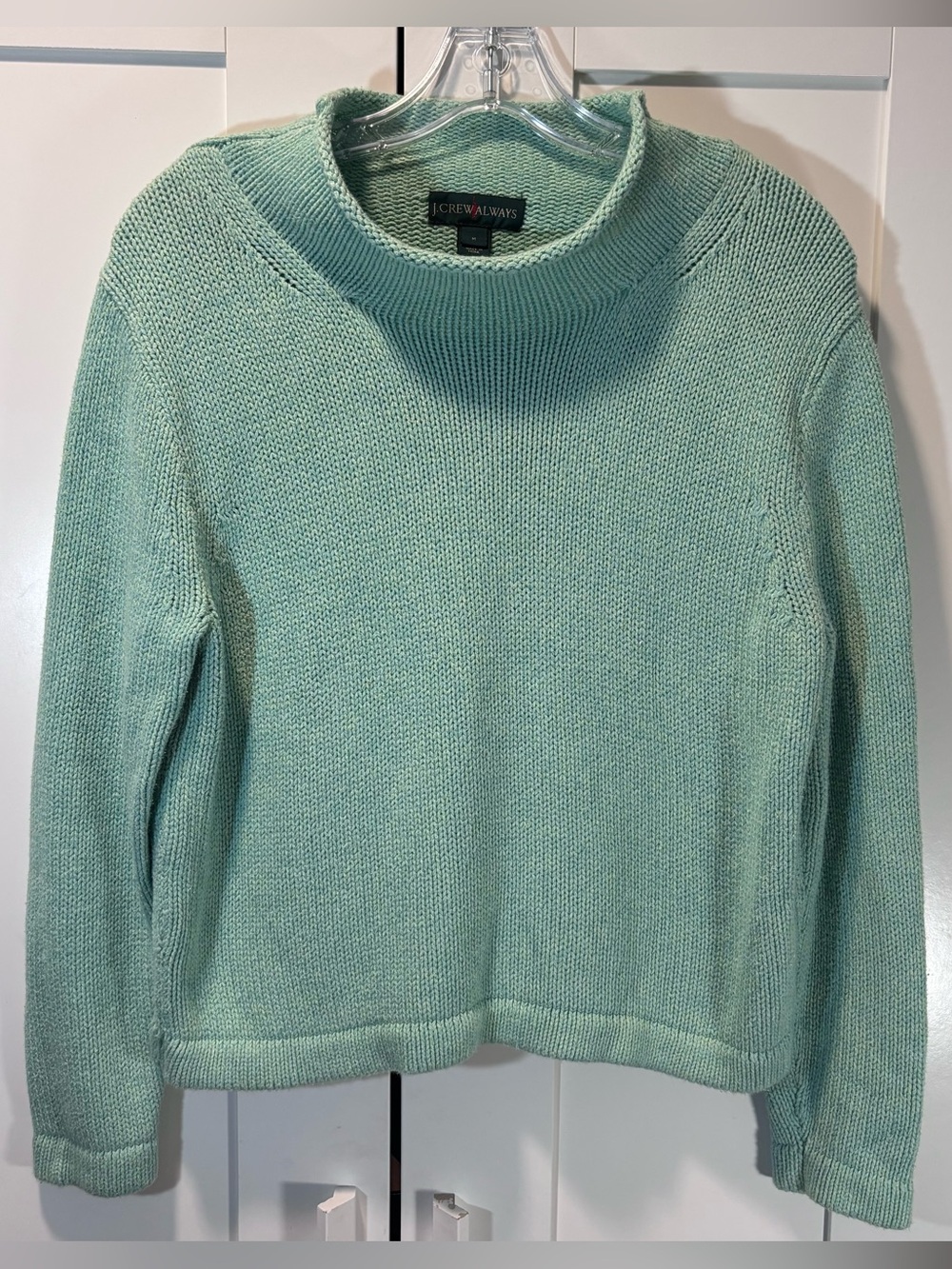 J.Crew Always 100% Cotton Heritage Rollneck Sweater Womens M Mint Green Cropped